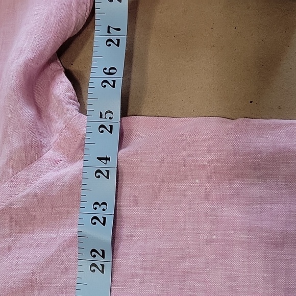 Report Collection, Size XL Pink Linen Button Down Shirt with Blue Accents - Picture 5 of 11
